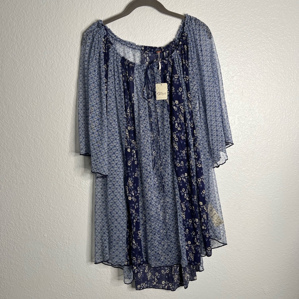 NWT Free People Blue and Cream Floral Dress Medium